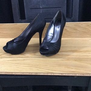 Black satin high heel formal shoes NWOB